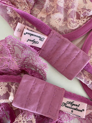 2 Pc Agent Provocateur Pink Lace Bra Set 34D Bra Sz Sm Suspenders