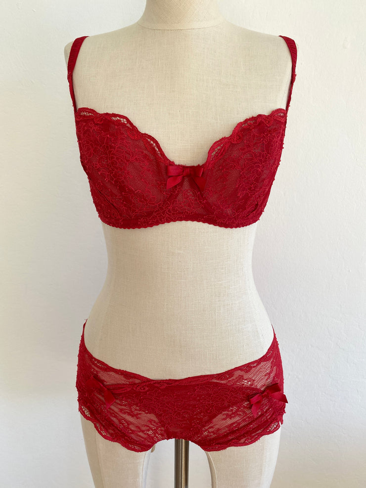 Agent Provocateur Red Lace Bra 32E & Brief Set