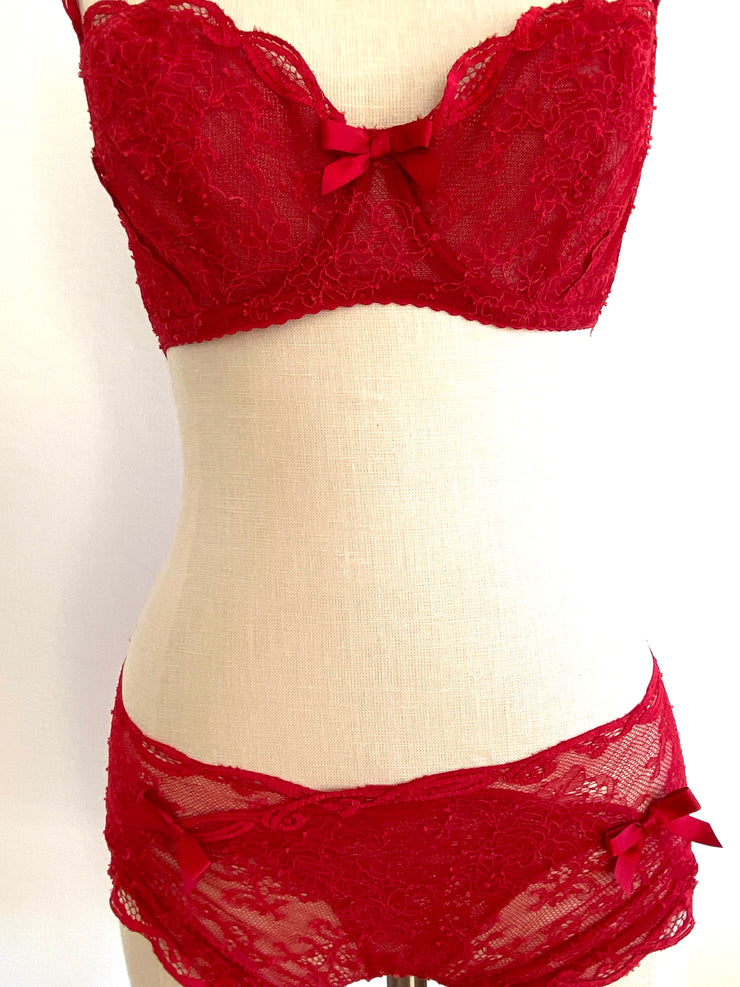 Agent Provocateur Red Lace Bra 32E & Brief Set