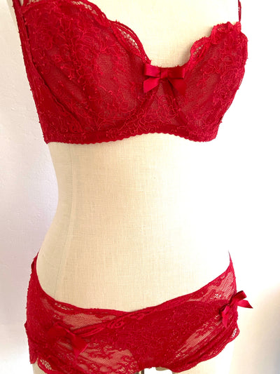 Agent Provocateur Red Lace Bra 32E & Brief Set