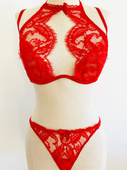 Agent Provocateur "Kendall" Red Halter Bra 36C & Brief Set