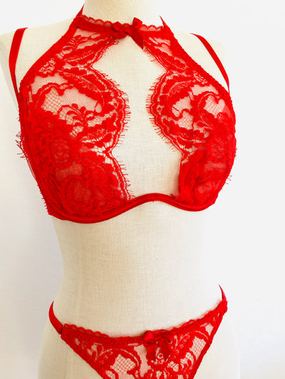 Agent Provocateur "Kendall" Red Halter Bra 36C & Brief Set