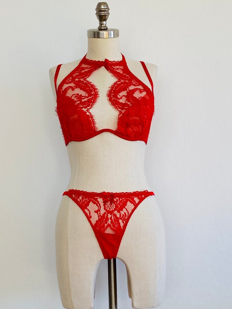 Agent Provocateur "Kendall" Red Halter Bra 36C & Brief Set