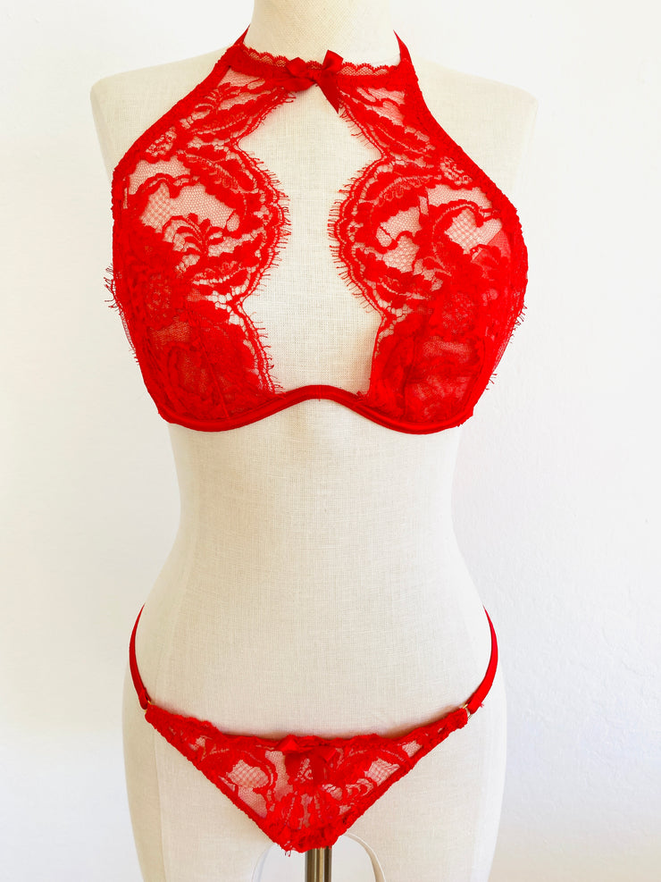 Agent Provocateur "Kendall" Red Halter Bra 36C & Brief Set