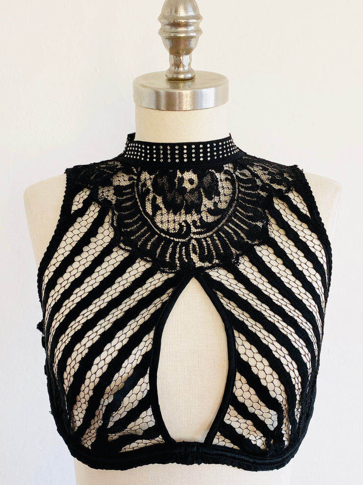 Agent Provocateur Cardi High Neck Black Lace Halter Body Bra Sz 4