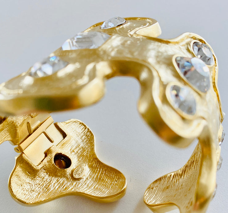 Tribal Satin Gold Hinged Cuff Bracelet
