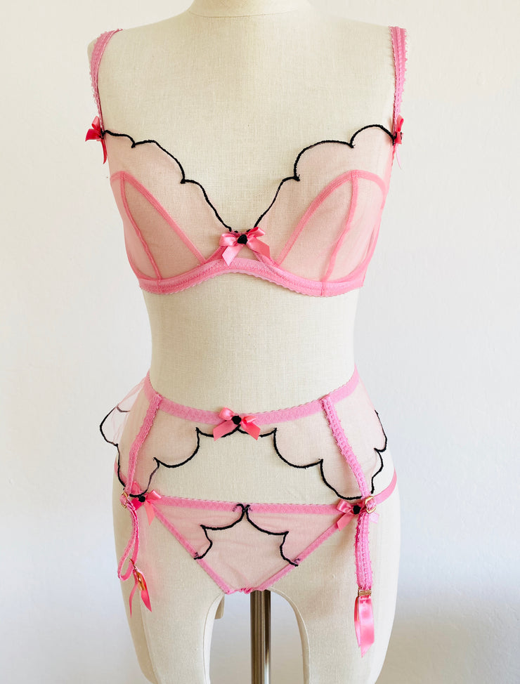 Pink Black Lace Lorna Set 32DD Sz 2