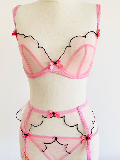 Pink Black Lace Lorna Set 32DD Sz 2