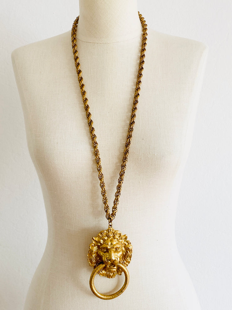 1960's Lion's Head Door Knocker Gold Necklace