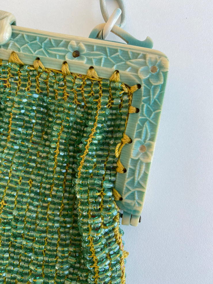 1920's Art Deco Beaded Green Flapper Bag