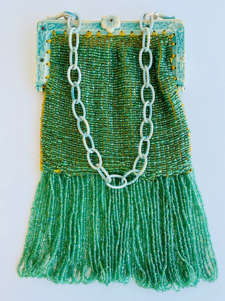 1920's Art Deco Beaded Green Flapper Bag