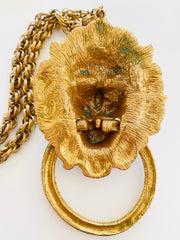 1960's Lion's Head Door Knocker Gold Necklace