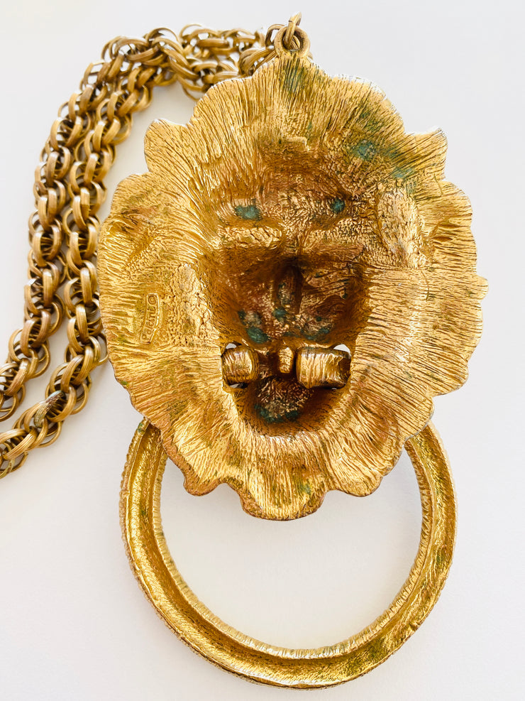 1960's Lion's Head Door Knocker Gold Necklace