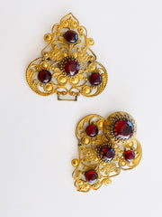 Czech Red Jeweled Cabochon Belt Buckle