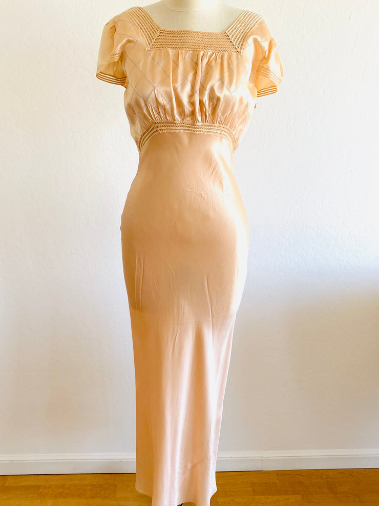1940s Bias Cut Peach Satin Nightgown