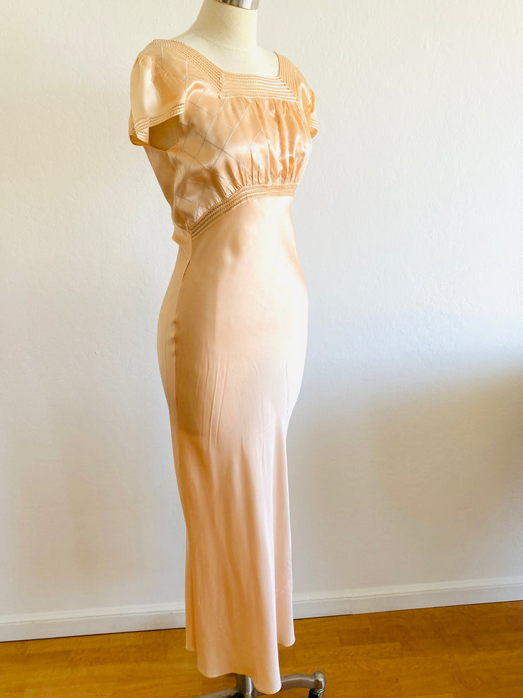 1940s Bias Cut Peach Satin Nightgown