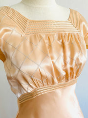 1940s Bias Cut Peach Satin Nightgown