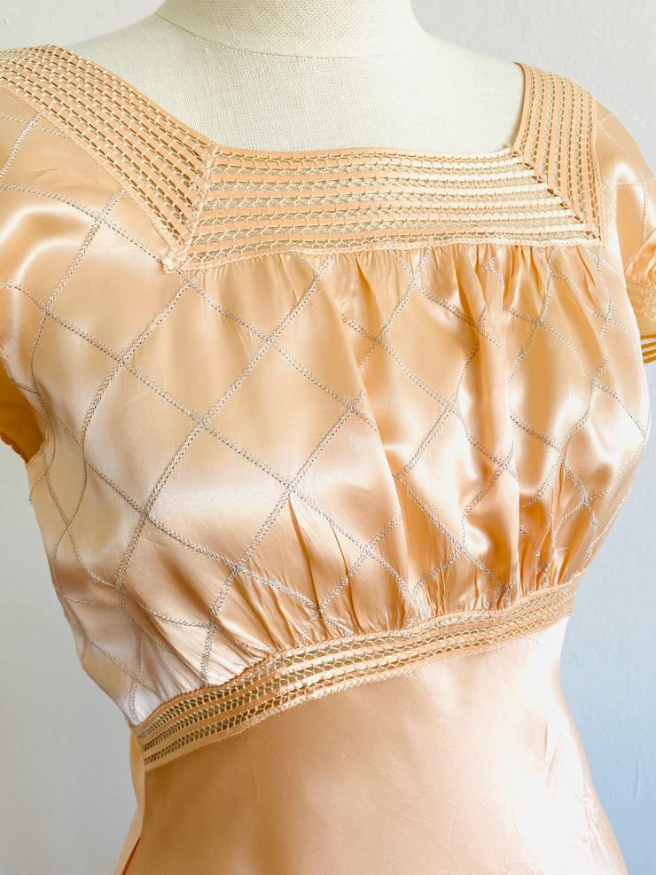 1940s Bias Cut Peach Satin Nightgown