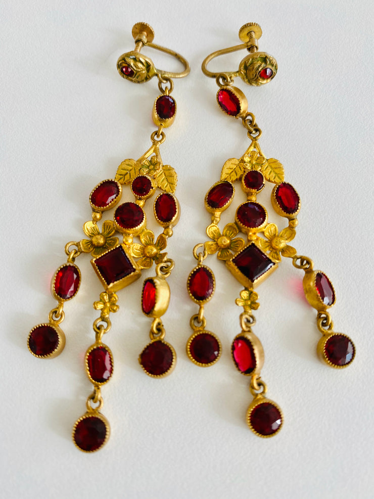 Czechoslovakian Red Screw Back Earrings