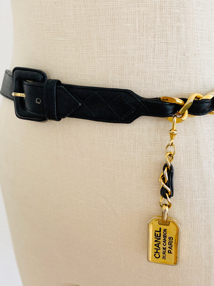 Vintage CC Logo Cambon Paris Gold Chain Leather Belt