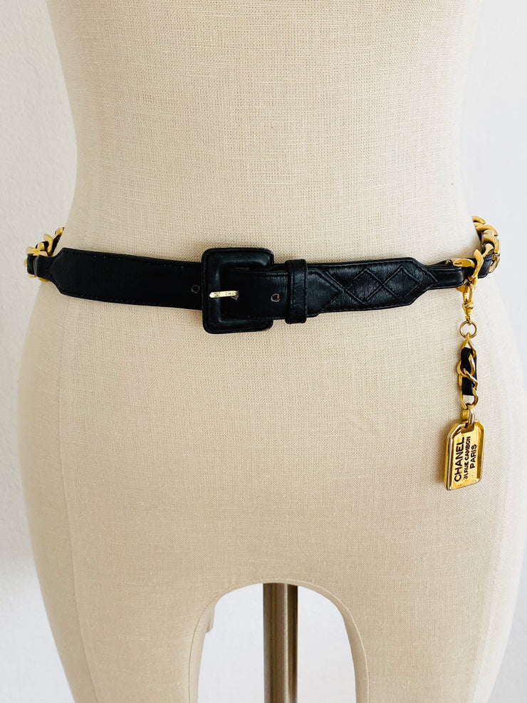 Vintage CC Logo Cambon Paris Gold Chain Leather Belt