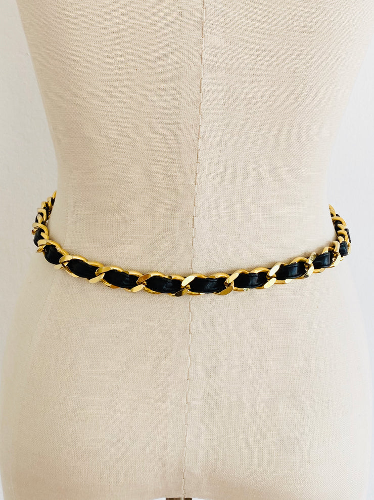 Vintage CC Logo Cambon Paris Gold Chain Leather Belt