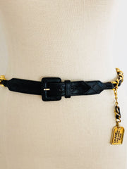 Vintage CC Logo Cambon Paris Gold Chain Leather Belt