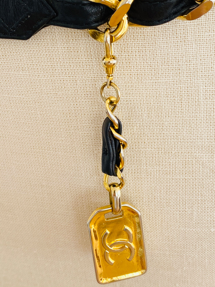Vintage CC Logo Cambon Paris Gold Chain Leather Belt