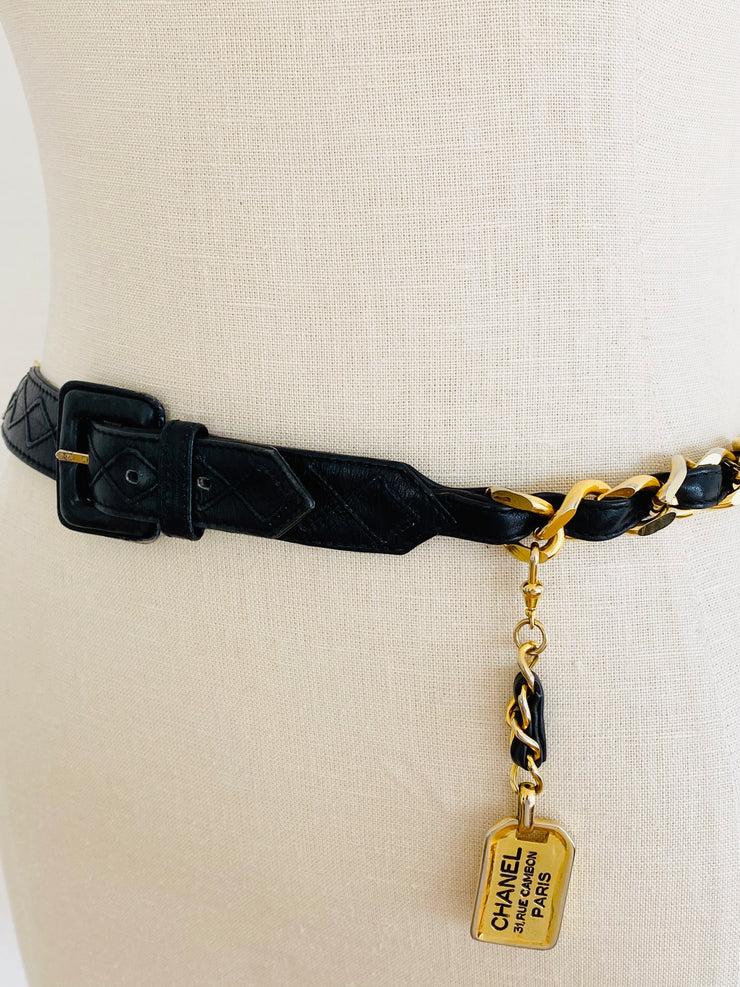 Vintage CC Logo Cambon Paris Gold Chain Leather Belt