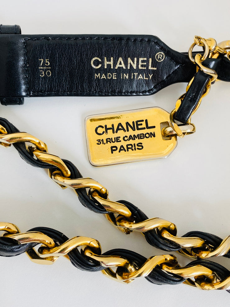 Vintage CC Logo Cambon Paris Gold Chain Leather Belt