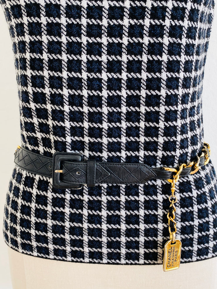 Vintage CC Logo Cambon Paris Gold Chain Leather Belt