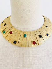 1960s Jeweled Cabochon Gold Bib Choker