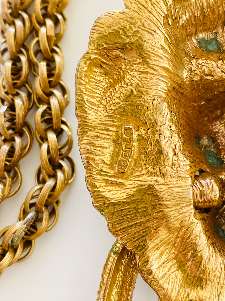 1960's Lion's Head Door Knocker Gold Necklace