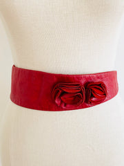 French Red Leather Flower Belt