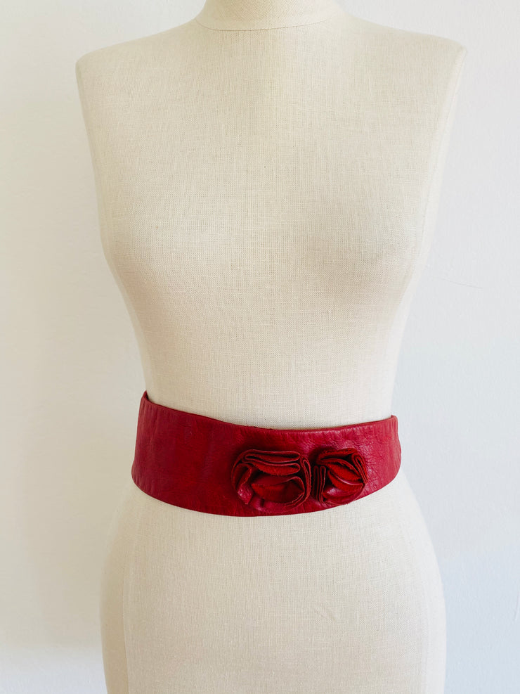 French Red Leather Flower Belt