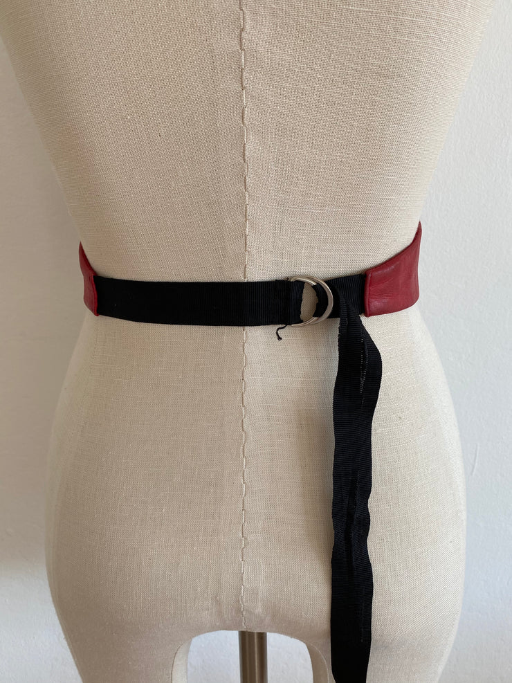 French Red Leather Flower Belt