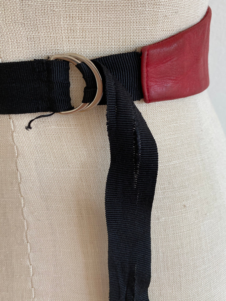 French Red Leather Flower Belt