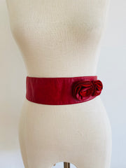 French Red Leather Flower Belt