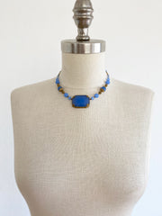 Czech Blue Glass Pendant Necklace