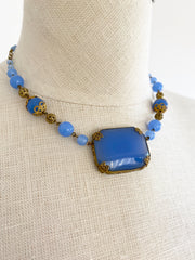 Czech Blue Glass Pendant Necklace