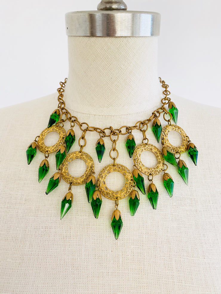 Czech Faceted Green Glass Jewel Necklace