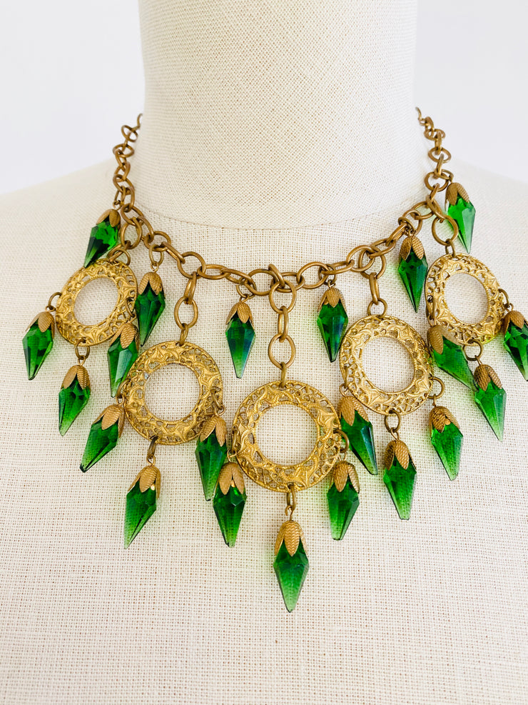 Czech Faceted Green Glass Jewel Necklace