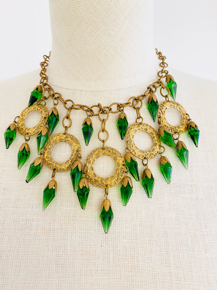 Czech Faceted Green Glass Jewel Necklace