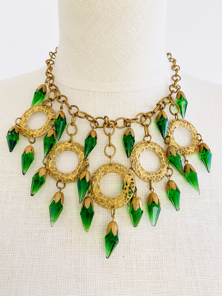 Czech Faceted Green Glass Jewel Necklace