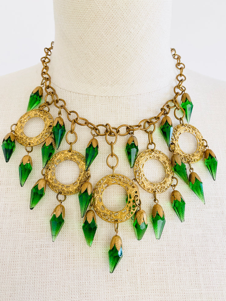 Czech Faceted Green Glass Jewel Necklace