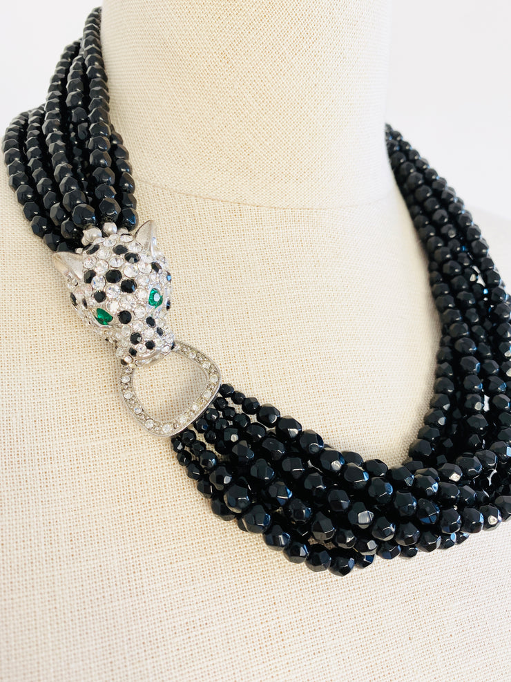 KJL Leopard Black Multi-Strand Choker Necklace