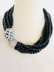 KJL Leopard Black Multi-Strand Choker Necklace