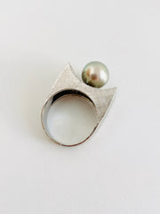 Platinum Pave Single Cut Diamond & Tahitian Pearl Cocktail Ring