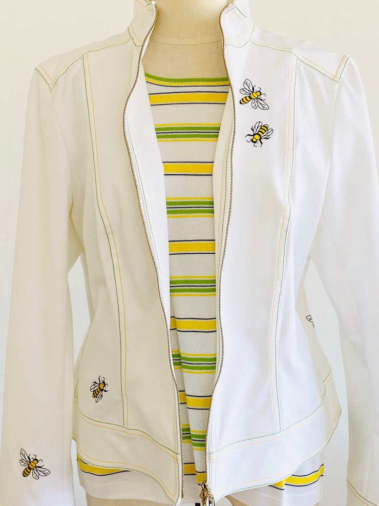 Embroidered Honey Bee White Jacket & Blouse Set