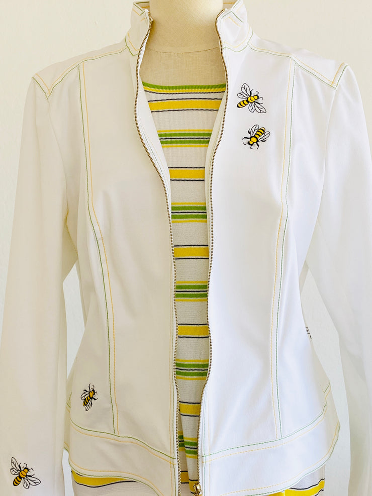 Embroidered Honey Bee White Jacket & Blouse Set